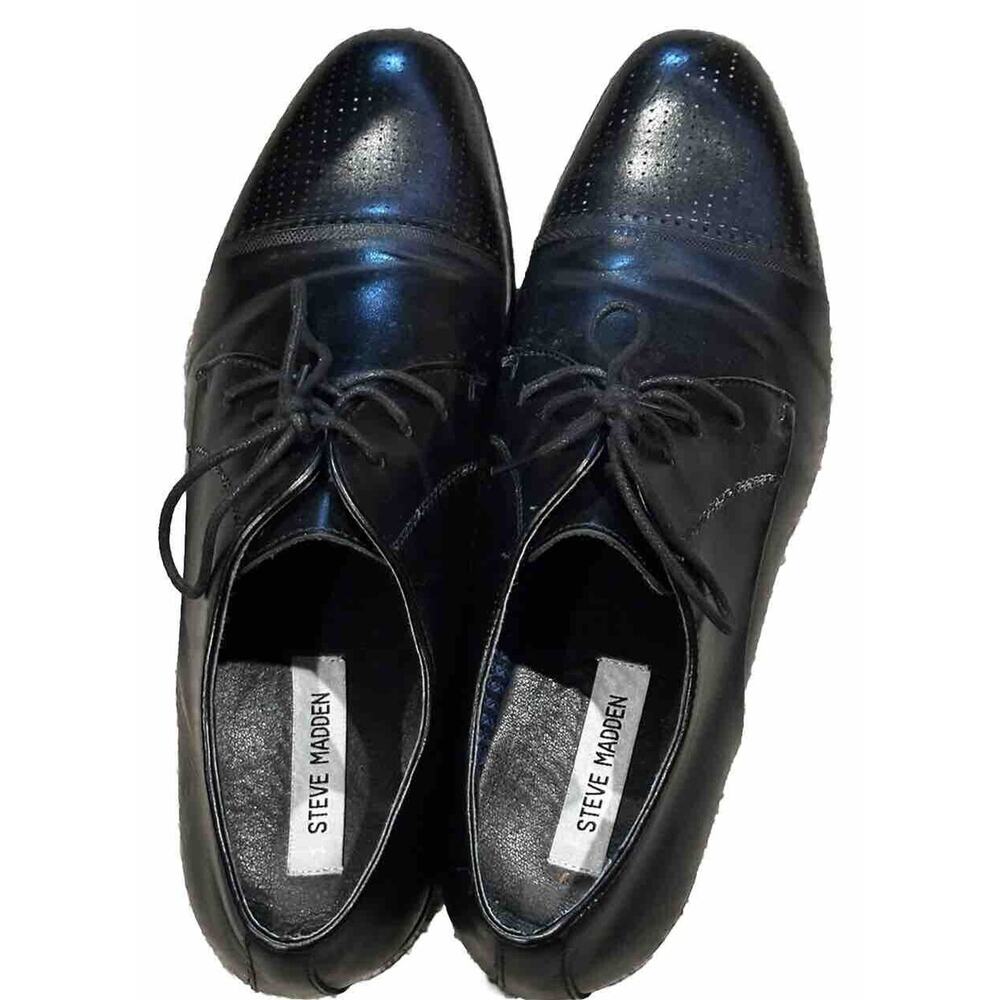 Steve Madden Black Leather Cap Toe Lace Up Dress Shoes size Men's 11M‎